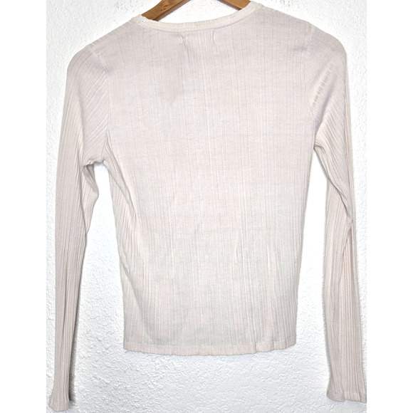 Naelle Top Womens Medium Ivory Knit Ribbed Cut Out Basic Edgy Minimalist Stretch - Picture 4 of 8